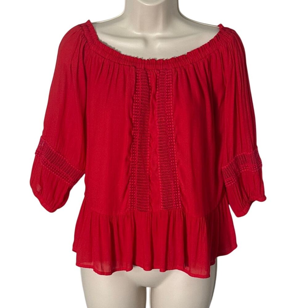 Harlowe & Graham‎ Red Lace Blouse 3/4 Sleeve Size S